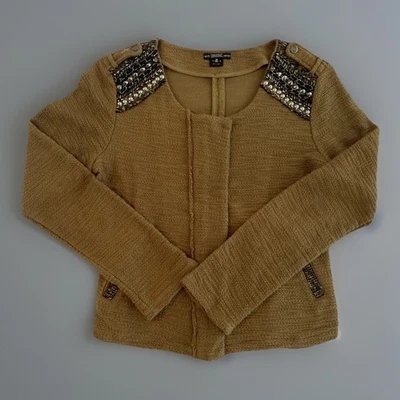 Miss Me Womens M Olive Embellished Knit Moto Jacket Western Boho Cropped - Image 1 of 4