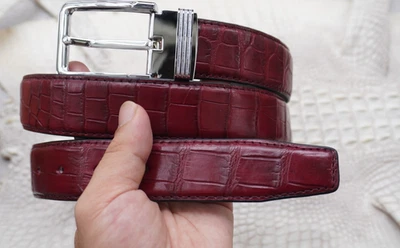 W 1.3 inch- Burgundy Genuine CROCODILE Belly LEATHER Skin Men's Belt #Y29 - Image 1 of 4