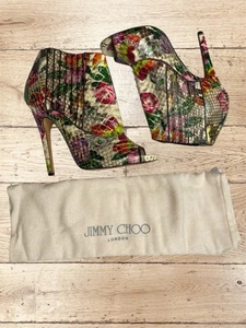 Jimmy Choo Booties Floral Python Size 37 With Dust Bag 5” Heels - Picture 1 of 18