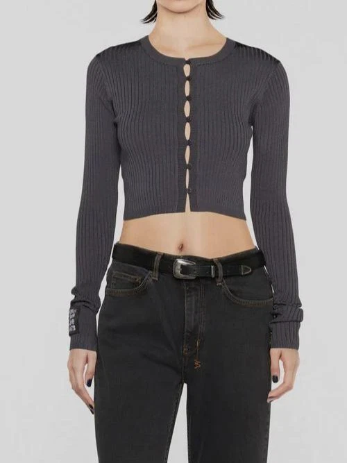 Ksubi Women's Gray Transcend Keyhole Button-Front Cardigan Sweater Size L