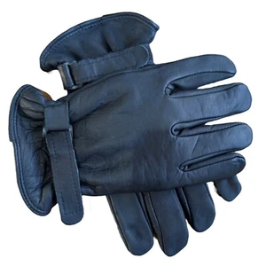 Black Leather Fleece Lined Thermal Gloves Driving Outdoor Walking Winter Work - Picture 1 of 5