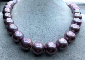 Huge 18"12-14mm genuine natural south sea purple round pearl necklace 5889 - Picture 1 of 7