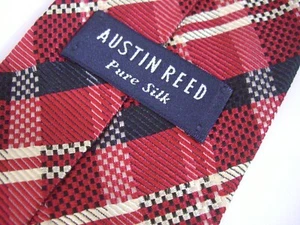 Austin Reed Red Check Tartan Tie Necktie 100% SILK Mens Wedding Special Occasion - Picture 1 of 7