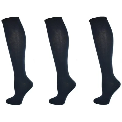 Calcetines clásicos de punto plano peinado de algodón hasta la rodilla paquete de 3 pares, calcetines de uniforme escolar Foto 1 de 4