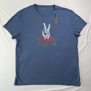 John Varvatos T-Shirt 2XL Mens Blue Roses Peace Graphic Print Short Sleeve NWTs - Picture 1 of 16