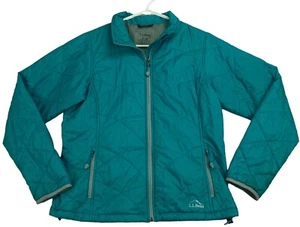 L.L. Bean Jacket Women’s Medium Full Zip Nylon Primaloft Aqua Blue Light Weight - Picture 1 of 15