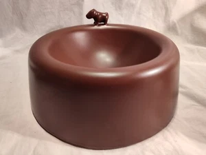 Vintage Rare Dog Bowl Dish Porcelain Ceramic Brown Glaze - Picture 1 of 23