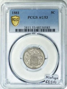 1881 Shield Nickel PCGS AU-53; Mintage 68,800 - Picture 1 of 5