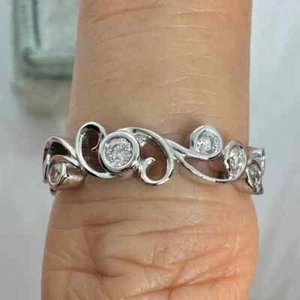 1Ct Round Cut Lab-Created Diamond unique Ring Band 14K White Gold Plated Silver - Picture 1 of 7