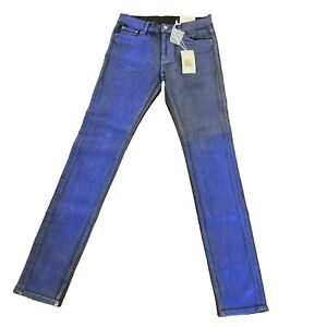 M N M L Baumwolle/Elasthan 30 x 32 blau schimmernde progressive Jeans NEU mit Etikett