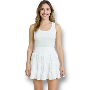 American Eagle L weiß Ösen Minirock Leinenmischung Stufen gesmokt Boho Strand - Bild 1 von 8