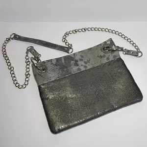 Whiting & Davis Silver Mesh Crossbody Purse Chain Strap Shoulder Bag Snake Print - Picture 1 of 11