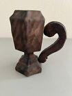 Vintage Carved Hard Wood With Handle Candle Holder Cup 7”