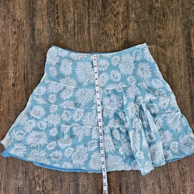 Mini falda forrada con volantes floral azul seda 100 % Sundance para mujer talla 8 Foto 1 de 4