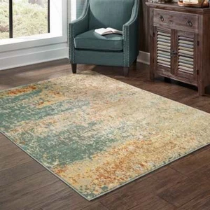 Carson by Oriental Weavers. Contemporary Abstract Area Rug. Blue/Orange 9654B - Picture 1 of 5