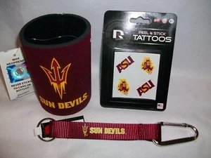 ASU Lanyard Key Chain Face Tattoos Neoprene Drink Holder Arizona State Sun Devil - Picture 1 of 4