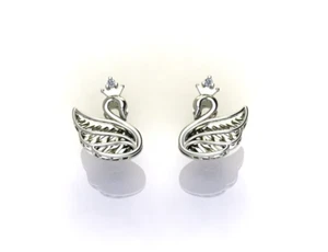 Swan Stud Earring in 18K White Gold, (0.02 cts, IJ - SI2)  Diamond Earring - Picture 1 of 5