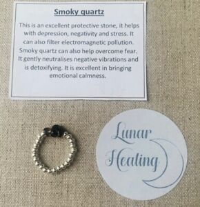 Sterling Silver Smoky Quartz Healing Crystal Ring Positivity Stress Detoxifying