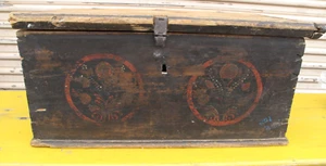 Antique Pennsylvania Paint Decorated Wood Trunk 13" X 17" X 28" as is - Picture 1 of 16
