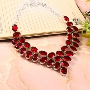 925 Sterling Silver Mozambique Garnet Gemstone Handmade Jewelry Necklace - Picture 1 of 4