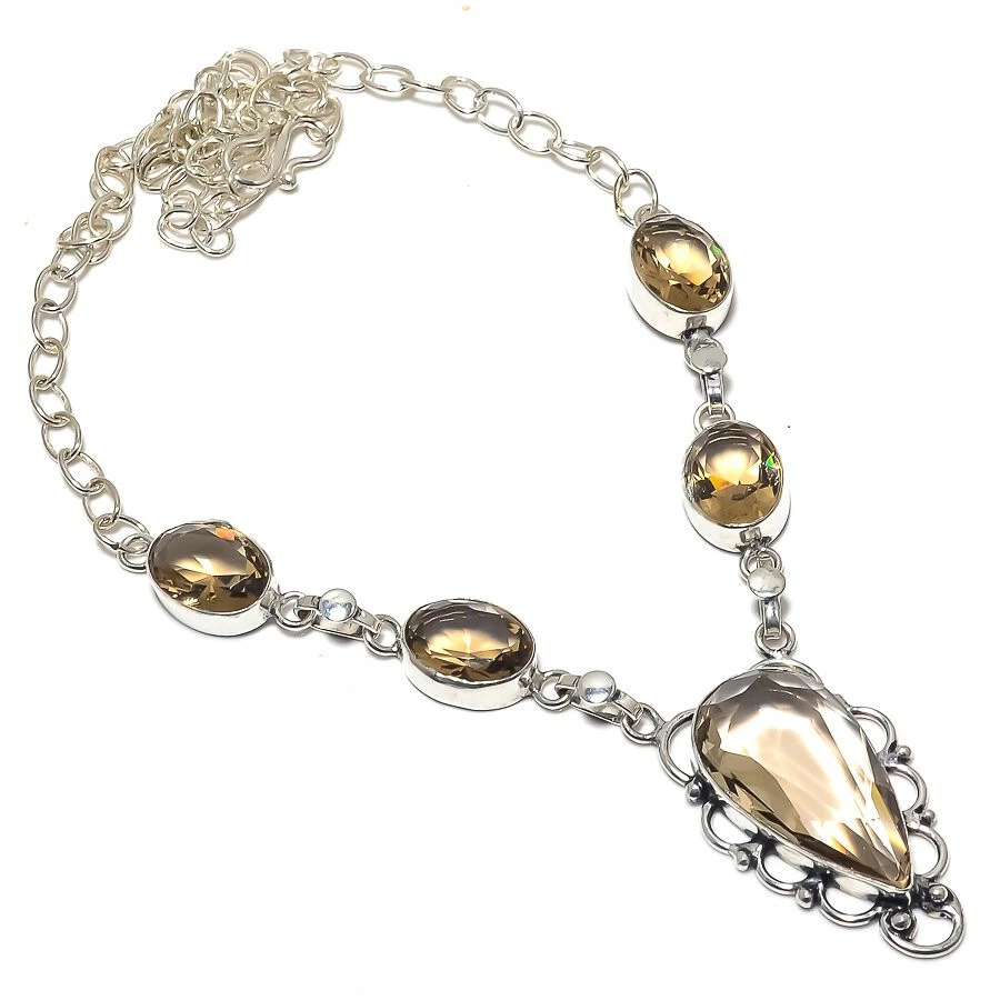 Дымчатый кварц драгоценных камней серебро покрытием цепочка ожерелье ювелирные изделия 18» - Изображение 1 из 1