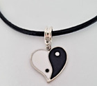 Yin Yang Necklace Leather Heart Pendant White Black Ying Friendship Yinyang Gift