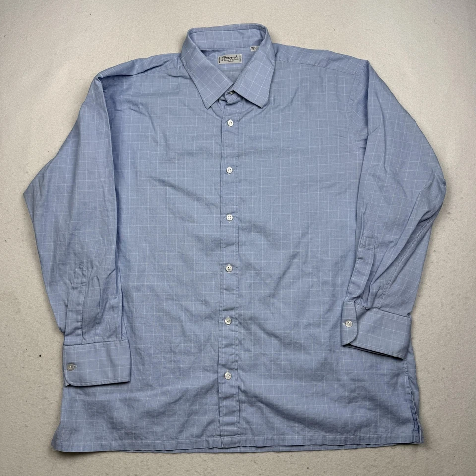 Camisa Charvet Para Hombre Grande Azul Cuadros Vestido Botón Frontal Hecha en Francia Algodón Foto 1 de 4