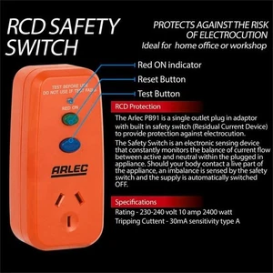 Arlec Single Outlet Safety Switch - Picture 1 of 3
