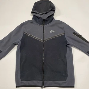 Nike Tech Felpa con Cappuccio Uomo Blu Medio Grigio Full Zip Pile Outdoor Swoosh - Foto 1 di 10