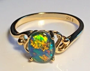 Australian Opal Triplets 9x7mm Rings Solid Sterling Silver Sizes 6.5 to 10 US - Picture 1 of 15