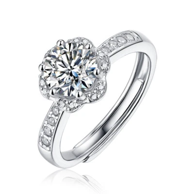 2.0CT Round Cut Moissanite Flower Engagement Wedding Ring 14K Gold Plated Silver - Image 1 of 4