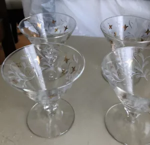 4 Libby Short Stem Glasses Royal Fern 4.5” Gold White Trim - Picture 1 of 2