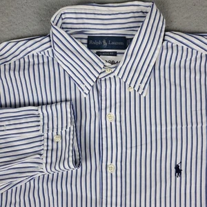 Ralph Lauren Shirt Mens Size 17 Blue White Striped Dress Button Up Long Sleeve - Picture 1 of 9