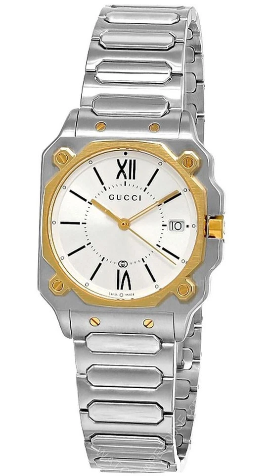 GUCCI G-Flat Quartz Stainless Steel 30MM Silver Dial Women's Watch YA166506