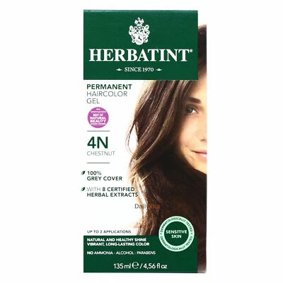 Gel de color de cabello herbal permanente Herbatint 4N castaño 4,56 onzas Foto 1 de 3