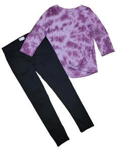 Size 12 Girls Slip On Adjustable Skinny Jeggings & Pink Tie-dyed Shirt Outfit - Picture 1 of 8