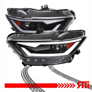 15-17 Ford Mustang 18-20 Shelby Black Clear Headlight DRL Switchback Turn Single - Picture 1 of 7