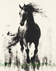 Horse Galloping B&W Rodeo Watercolor AI Digital Image 8x10 100% Cotton Paper T2 - Picture 1 of 5