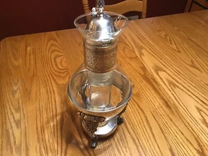 Vintage Antique Glass Turkish Coffee Pot/ Tea Kettle Pitcher Silver Plated - Picture 1 of 10