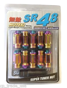 Muteki SR48 Neon Neo Chrome 12x1.5 20pc EK EG DA DC2 AP1 AP2 DC5 IS350 GS300 RX7 - Picture 1 of 2