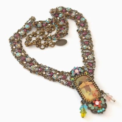 Michal Negrin Necklace Y-Drop Statement Rare Spatial Addition Retro Love Crystal - Image 1 of 4