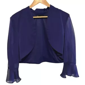 S.L. Fashions 18W Indigo Blue Purple Cropped Formal Jacket Sheer Sleeves Dressy - Picture 1 of 6