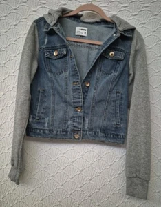 Girls Jean Jacket Ci Sono Demin Collection M With Gray Hoodie Good Condition  - Picture 1 of 8
