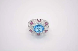 Anillo de diapositivas 10K topacio azul, amatista y 0,15CTW - Imagen 1 de 4