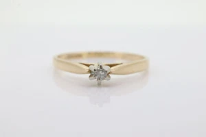 14k Diamond Solitaire. 14k Yellow gold prong belcher set diamond ring. st(55) - Picture 1 of 5