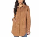 Well Worn Women's Faux Suede Pockets Oversize Soft Jacket, Brown, Size M