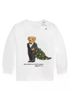 Ralph Lauren Baby Boys White Holiday Bear Jersey Graphic T-Shirt, 9 Months - Picture 1 of 1