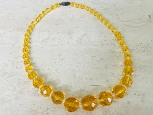 Vintage Lemon Yellow Austrian Faceted Crystal Beaded Sterling Necklace 14” - Picture 1 of 9