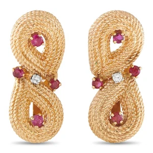 LB Exclusive 14K Yellow Gold 0.06ct Diamond and Ruby Earrings MF06-070825 - Picture 1 of 3