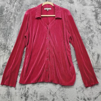 NUEVO Top Absolutely Famous para mujer XL rosa plisado satinado manga larga abotonada Foto 1 de 4